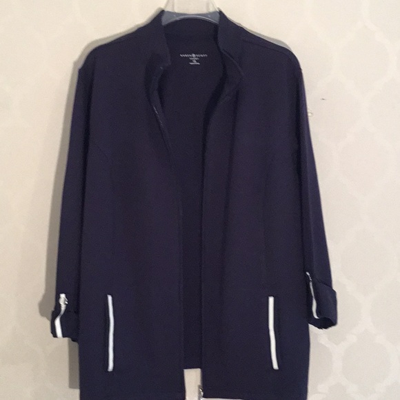 KAREN SCOTT PLUS SIZE NAVY RIBBON TRIM JACKET - Picture 8 of 13